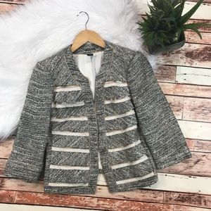 WHBM tweed ruffle front blazer